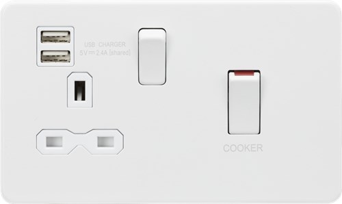 Knightsbridge 45A DP Switch and 13A switched socket with dual USB charger – matt white SFR83UMMW - West Midland Electrics | CCTV & Electrical Wholesaler