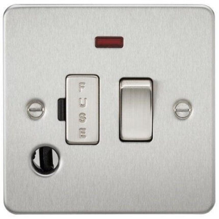 Knightsbridge Flat Plate 13A switched fused spur unit with neon and flex outlet – brushed chrome FP6300FBC - West Midland Electrics | CCTV & Electrical Wholesaler