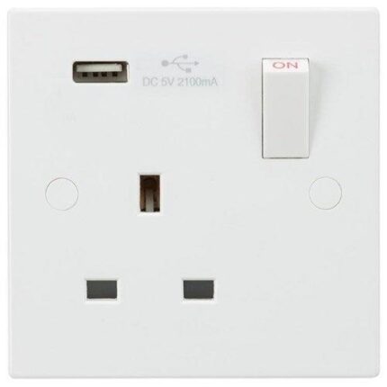 Knightsbridge 13A 1G Switched Socket with USB Charger 5V DC 2.1A SN9903 - West Midland Electrics | CCTV & Electrical Wholesaler
