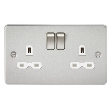 Knightsbridge Flat plate 13A 2G DP switched socket – brushed chrome with white insert FPR9000BCW - West Midland Electrics | CCTV & Electrical Wholesaler