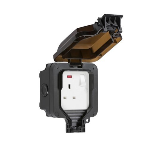 Knightsbridge IP66 13A 1G DP switched socket with neon – Black OP7N - West Midland Electrics | CCTV & Electrical Wholesaler