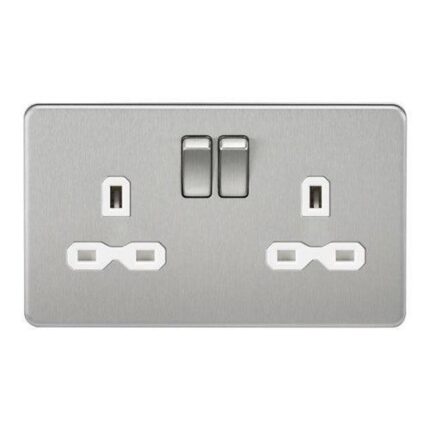 Knightsbridge Screwless 13A 2G DP switched socket – brushed chrome with white insert SFR9000BCW - West Midland Electrics | CCTV & Electrical Wholesaler