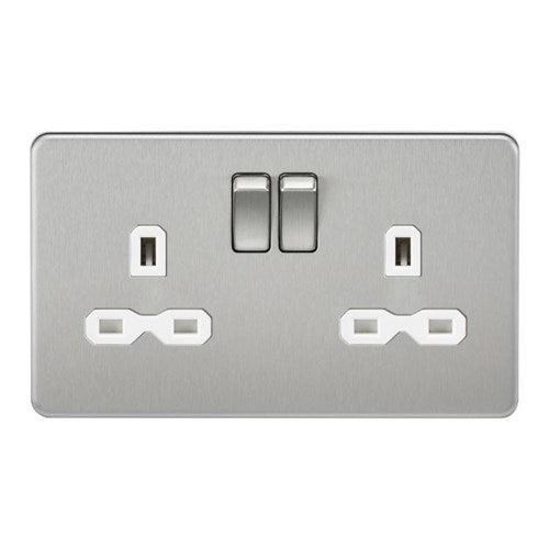 Knightsbridge Screwless 13A 2G DP switched socket – brushed chrome with white insert SFR9000BCW - West Midland Electrics | CCTV & Electrical Wholesaler
