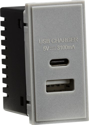 Knightsbridge Dual USB Charger (3.1A) Module 25 x 50mm – Grey NETUSBCGY - West Midland Electrics | CCTV & Electrical Wholesaler