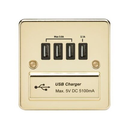 Knightsbridge Flat Plate Quad USB charger outlet – Polished brass with black insert FPQUADPB - West Midland Electrics | CCTV & Electrical Wholesaler 5