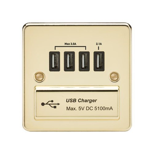 Knightsbridge Flat Plate Quad USB charger outlet – Polished brass with black insert FPQUADPB - West Midland Electrics | CCTV & Electrical Wholesaler 3
