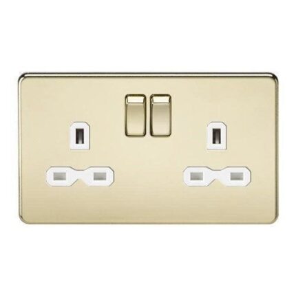 Knightsbridge Screwless 13A 2G DP switched socket – polished brass with white insert SFR9000PBW - West Midland Electrics | CCTV & Electrical Wholesaler 3