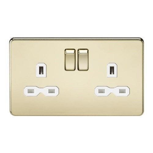 Knightsbridge Screwless 13A 2G DP switched socket – polished brass with white insert SFR9000PBW - West Midland Electrics | CCTV & Electrical Wholesaler