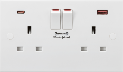 Knightsbridge 13A 2G DP Switched Socket with Dual USB FASTCHARGE ports (A + C) SN9909 - West Midland Electrics | CCTV & Electrical Wholesaler 5