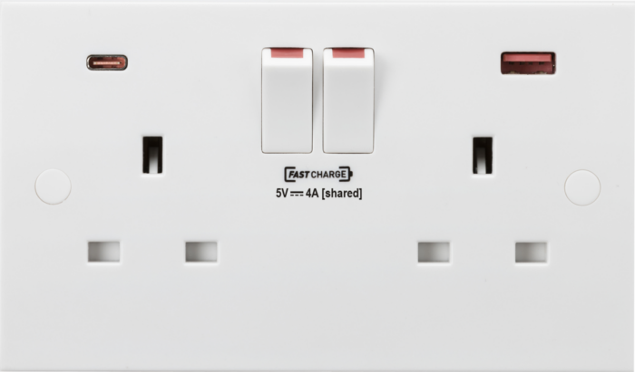 Knightsbridge 13A 2G DP Switched Socket with Dual USB FASTCHARGE ports (A + C) SN9909 - West Midland Electrics | CCTV & Electrical Wholesaler 3
