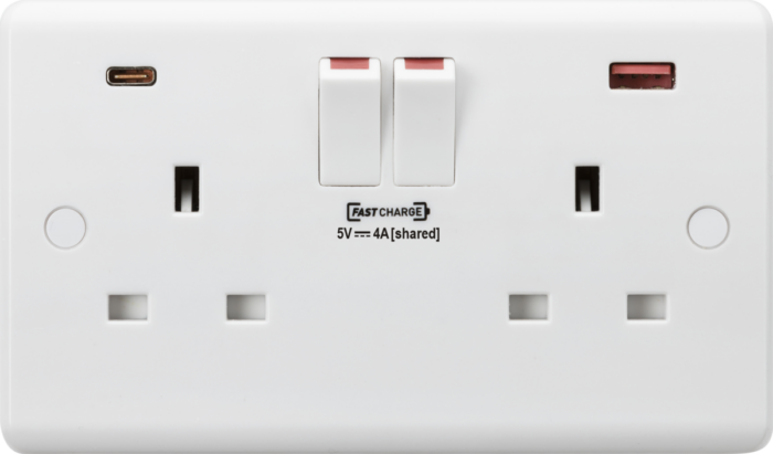 Knightsbridge 13A 2G DP Switched Socket with Dual USB FASTCHARGE ports (A + C) CU9909 - West Midland Electrics | CCTV & Electrical Wholesaler 3