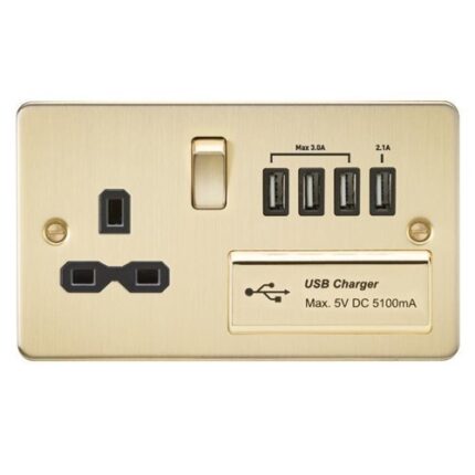 Knightsbridge Flat plate 13A switched socket with quad USB charger – brushed brass with black insert - West Midland Electrics | CCTV & Electrical Wholesaler 5