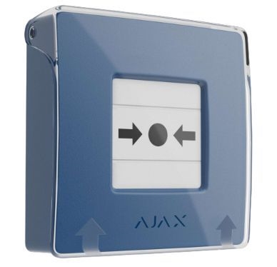 Wireless resettable button featuring programmable scenarios.
Blue-colored version. - West Midland Electrics | CCTV & Electrical Wholesaler