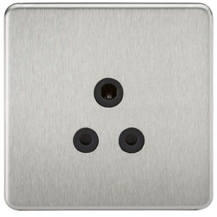 Knightsbridge Screwless 5A Unswitched Socket – Brushed Chrome with Black Insert SF5ABC - West Midland Electrics | CCTV & Electrical Wholesaler