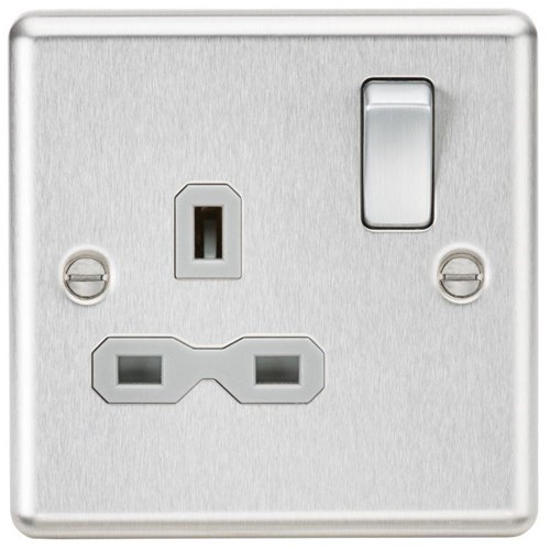 Knightsbridge 13A 1G DP Switched Socket with Grey Insert – Rounded Edge Brushed Chrome CL7BCG - West Midland Electrics | CCTV & Electrical Wholesaler
