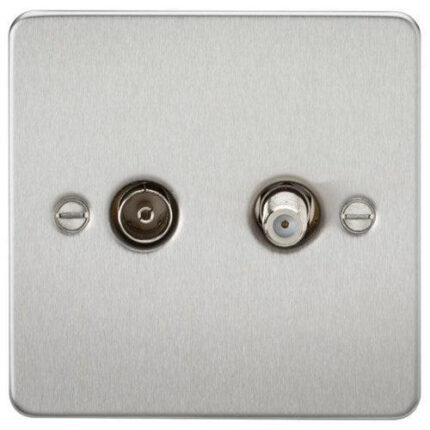 Knightsbridge Flat Plate TV and SAT TV Outlet (isolated) – Brushed Chrome FP0140BC - West Midland Electrics | CCTV & Electrical Wholesaler