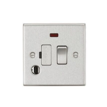 Knightsbridge 13A Switched Fused Spur Unit with Neon & Flex Outlet – Square Edge Brushed Chrome CS63FBC - West Midland Electrics | CCTV & Electrical Wholesaler