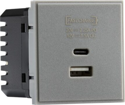 Knightsbridge Dual USB charger A+C (18W QC / 45W USB-PD) 50 x 50mmm – grey NETUSBPDGY - West Midland Electrics | CCTV & Electrical Wholesaler