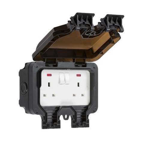 Knightsbridge IP66 13A 2G DP switched socket with neons – Black OP9N - West Midland Electrics | CCTV & Electrical Wholesaler