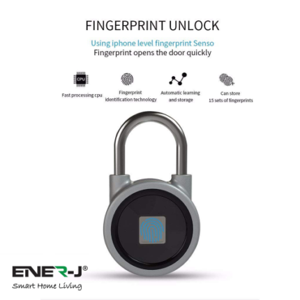 ENER-J Smart Bluetooth Fingerprint Padlock SHA5260 - West Midland Electrics | CCTV & Electrical Wholesaler