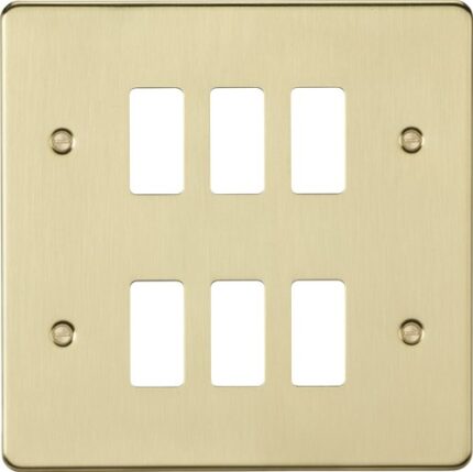 Knightsbridge 6G grid faceplate – brushed brass GDFP006BB - West Midland Electrics | CCTV & Electrical Wholesaler