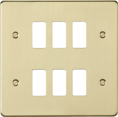 Knightsbridge 6G grid faceplate – brushed brass GDFP006BB - West Midland Electrics | CCTV & Electrical Wholesaler
