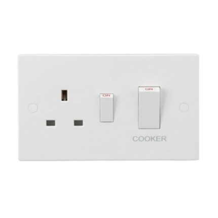 Knightsbridge 45A DP Cooker Switch and 13A Socket (White Rocker) SN8333W - West Midland Electrics | CCTV & Electrical Wholesaler