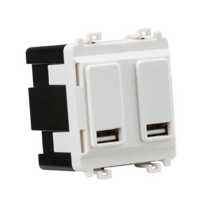 Knightsbridge Dual USB charger module (2 x grid positions) 5V 2.4A (shared) – white GDM016U - West Midland Electrics | CCTV & Electrical Wholesaler