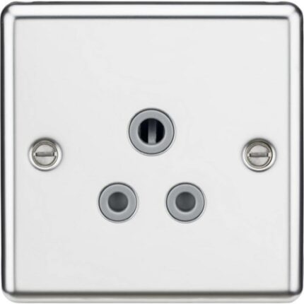 Knightsbridge 5A Unswitched Socket – Rounded Edge Polished Chrome Finish with Grey Insert CL5APCG - West Midland Electrics | CCTV & Electrical Wholesaler