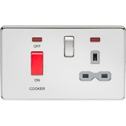 Knightsbridge Screwless 45A DP switch and 13A switched socket with neons – polished chrome with grey insert SFR8333NPCG - West Midland Electrics | CCTV & Electrical Wholesaler 5