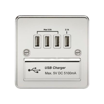Knightsbridge Flat Plate Quad USB charger outlet – Polished chrome with white insert FPQUADPCW - West Midland Electrics | CCTV & Electrical Wholesaler 5