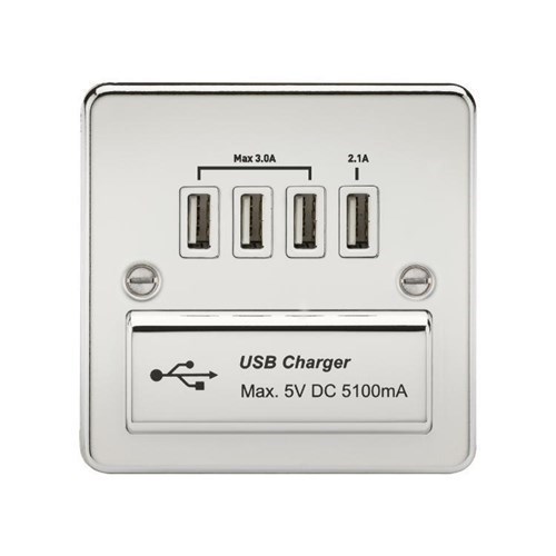 Knightsbridge Flat Plate Quad USB charger outlet – Polished chrome with white insert FPQUADPCW - West Midland Electrics | CCTV & Electrical Wholesaler 3