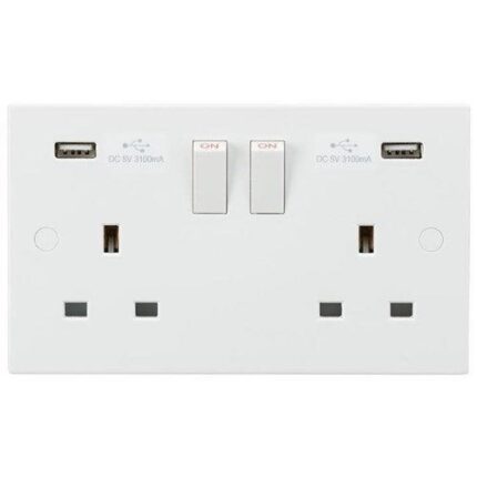Knightsbridge 13A 2G Switched Socket with Dual USB Charger 5V DC 3.1A SN9904 - West Midland Electrics | CCTV & Electrical Wholesaler