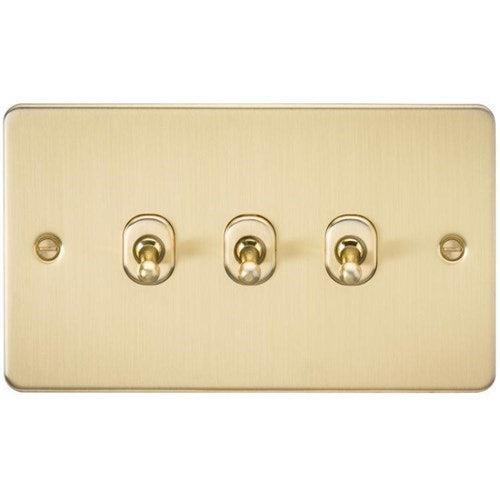 Knightsbridge Flat Plate 10AX 3G 2-way toggle switch – brushed brass FP3TOGBB - West Midland Electrics | CCTV & Electrical Wholesaler