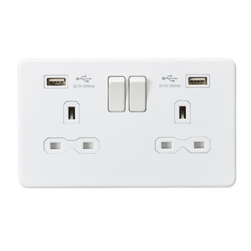 Knightsbridge 13A 2G Switched Socket with Dual USB Charger (2.4A) – Matt White SFR9224MW - West Midland Electrics | CCTV & Electrical Wholesaler 3