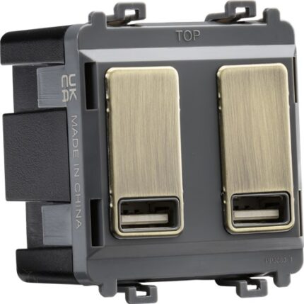 Knightsbridge Dual USB charger module (2 x grid positions) 5V 2.4A (shared) – antique brass GDM016AB - West Midland Electrics | CCTV & Electrical Wholesaler