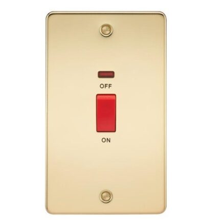 Knightsbridge Flat Plate 45A 2G DP switch with neon – polished brass - West Midland Electrics | CCTV & Electrical Wholesaler 5