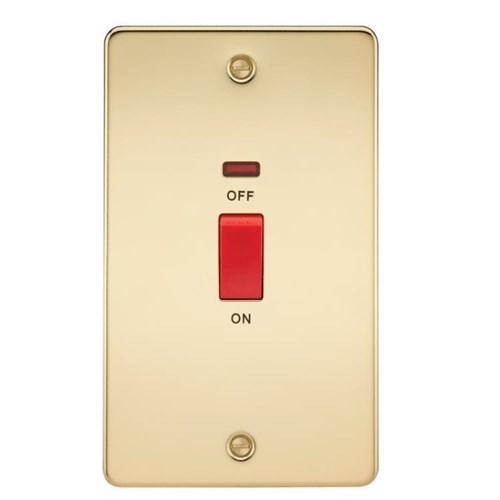 Knightsbridge Flat Plate 45A 2G DP switch with neon – polished brass - West Midland Electrics | CCTV & Electrical Wholesaler 3