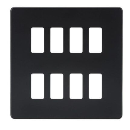 Knightsbridge Screwless 8G grid faceplate – matt black GDSF008MB - West Midland Electrics | CCTV & Electrical Wholesaler
