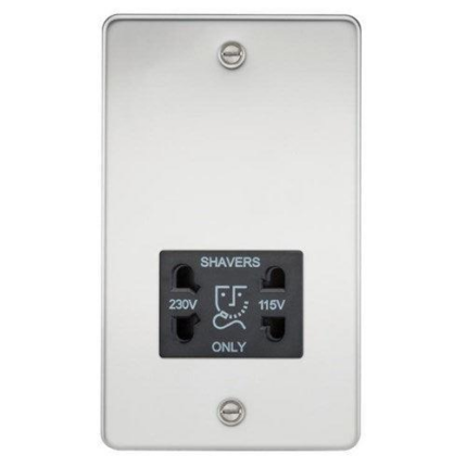 Knightsbridge Flat Plate 115/230V dual voltage shaver socket – polished chrome with black insert FP8900PC - West Midland Electrics | CCTV & Electrical Wholesaler