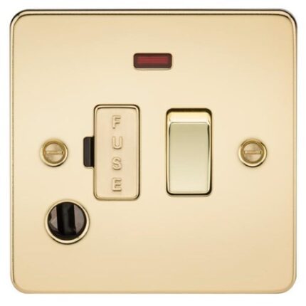 Knightsbridge Flat Plate 13A switched fused spur unit with neon and flex outlet – polished brass FP6300FPB - West Midland Electrics | CCTV & Electrical Wholesaler 5
