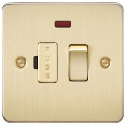 Knightsbridge Flat Plate 13A switched fused spur unit with neon – brushed brass FP6300NBB - West Midland Electrics | CCTV & Electrical Wholesaler