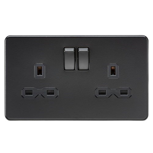 Knightsbridge Screwless 13A 2G DP switched socket – matt black with black insert SFR9000MBB - West Midland Electrics | CCTV & Electrical Wholesaler