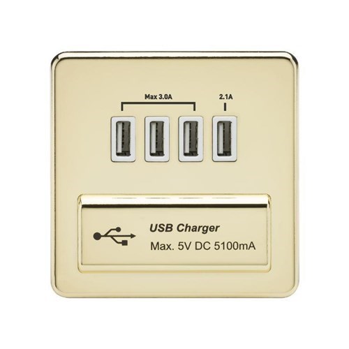 Knightsbridge Screwless Quad USB Charger Outlet (5.1A) – Polished Brass with White Insert SFQUADPBW - West Midland Electrics | CCTV & Electrical Wholesaler 3