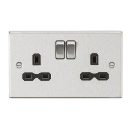 Knightsbridge 13A 2G DP Switched Socket with Black Insert – Square Edge Brushed Chrome CS9BC - West Midland Electrics | CCTV & Electrical Wholesaler 5