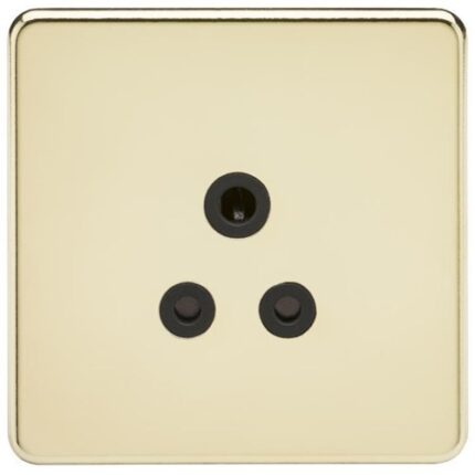 Knightsbridge Screwless 5A Unswitched Socket – Polished Brass with Black Insert SF5APB - West Midland Electrics | CCTV & Electrical Wholesaler