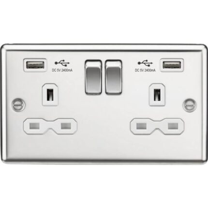 Knightsbridge 13A 2G switched socket with dual USB charger A + A (2.4A) – Polished chrome with white insert CL9224PCW - West Midland Electrics | CCTV & Electrical Wholesaler 3