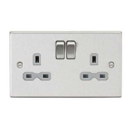 Knightsbridge 13A 2G DP Switched Socket with Grey Insert – Square Edge Brushed Chrome CS9BCG - West Midland Electrics | CCTV & Electrical Wholesaler