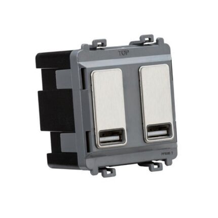 Knightsbridge Dual USB charger module (2 x grid positions) 5V 2.4A (shared) – brushed chrome GDM016BC - West Midland Electrics | CCTV & Electrical Wholesaler 5