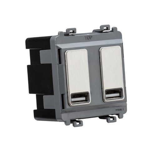 Knightsbridge Dual USB charger module (2 x grid positions) 5V 2.4A (shared) – brushed chrome GDM016BC - West Midland Electrics | CCTV & Electrical Wholesaler 3